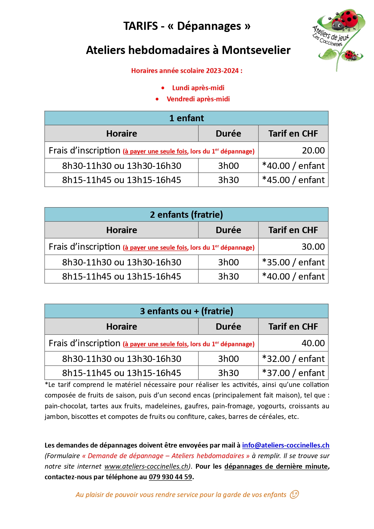 Dépannages Tarifs et infos