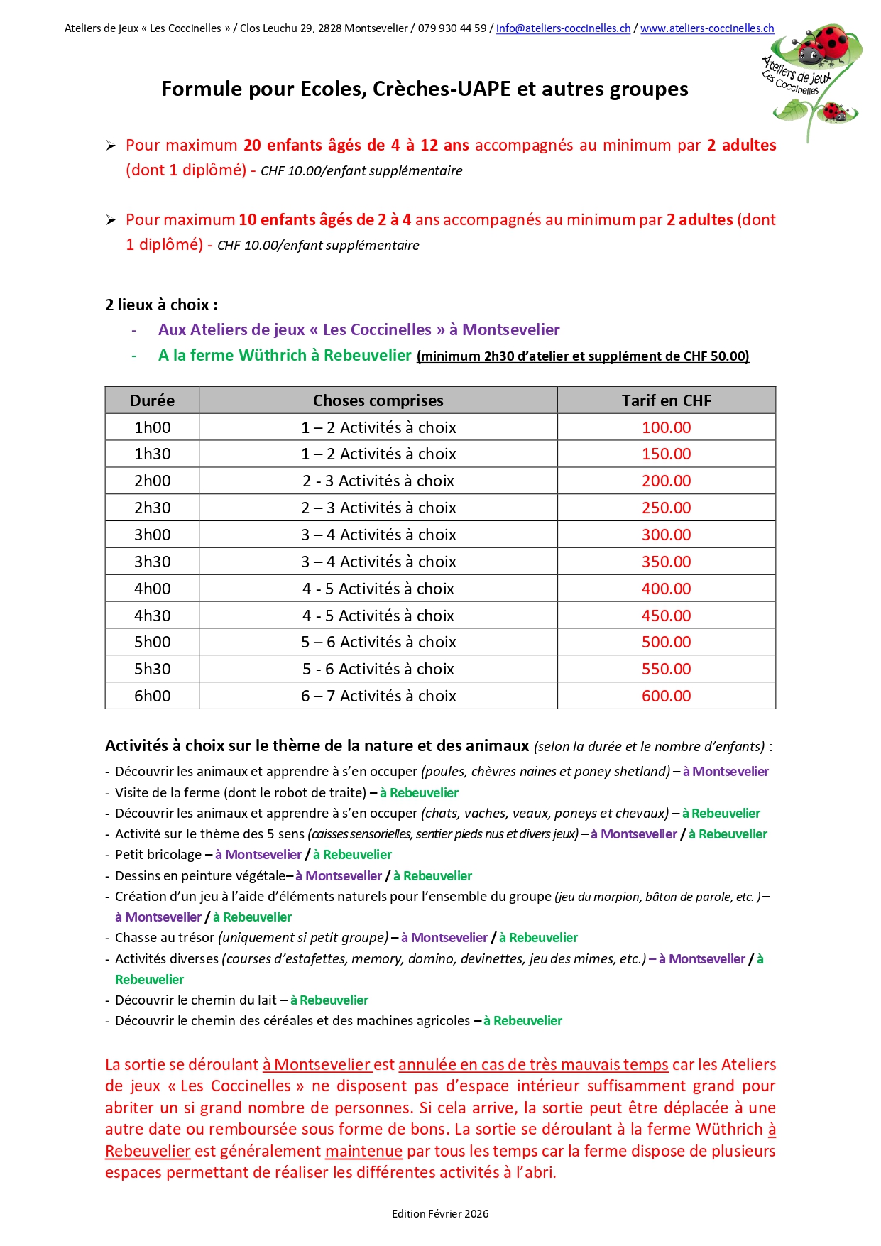 Ecole et crèches Infos et tarifs page 0001