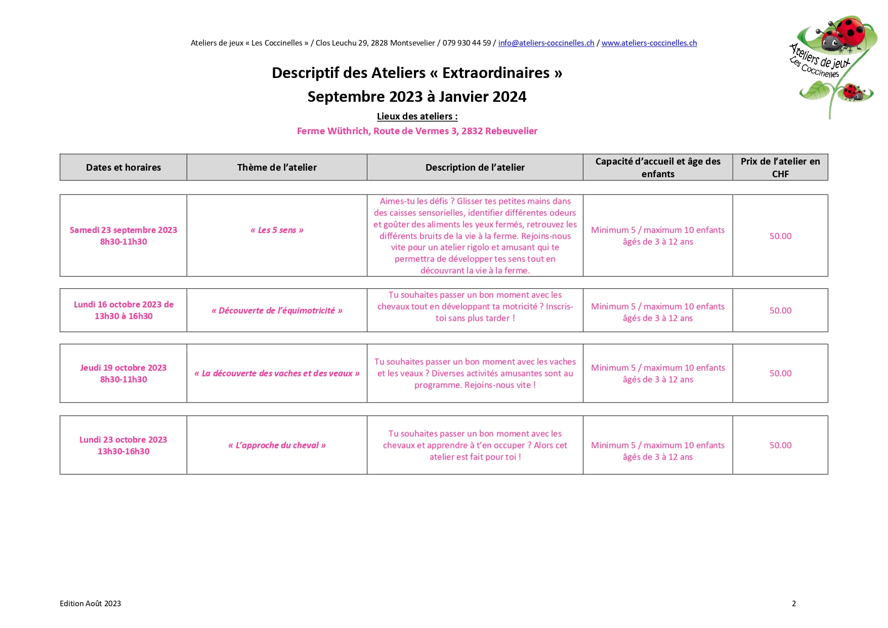 Liste Ateliers Extraordinaires septembre 2023 à janvier 224 page 0001